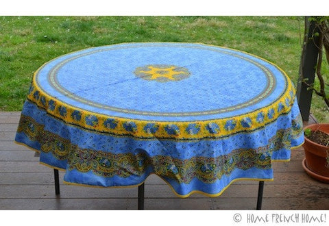 Coated Tablecloth, Round - Provence Tradition Blue