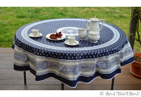 Coated Tablecloth, Round - Avignon Navy Blue