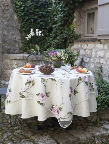 Organza printed tablecloth - Pink climbing roses