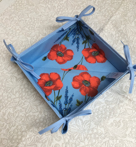 French Bread Basket - Poppies on Blue